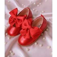 Welissa Kırmızı Saten Fiyonklu Abiye Kız Çocuk Babet, Özel Günlerde