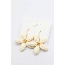 Hasır Çiçek Küpe - Krem