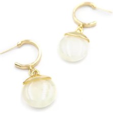 Taşlı Halkalı Küpe - Krem