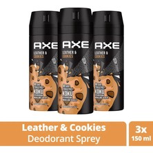 3 Adet Axe Erkek Sprey Deodorant Leather & Cookies 48 Saat Etkileyeci Koku 150 ml