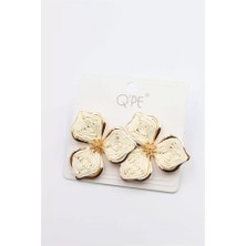 Hasır Çiçek Küpe - Krem