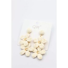 Hasır Çiçek Küpe - Krem