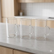 Abnturk 400 Ml, 3 Adet  Modern Tasarım Borosilikat Cam Kupa,ısıya Dayanıklı Borosilikat Şeffaf Cam Kupa Set