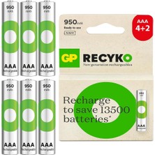Gp Batteries Recyko 950MAH Aaa Ince Kalem 6 Adet Ni-Mh Şarjlı Pil 1.2 Volt