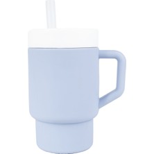 Pandish Mugley Silikon Kapaklı Pipetli Tek Kulplu Bardak Sky Blue