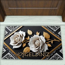 Colorix Carpet Gül Desenli Dekoratif Kapı Önü Paspası No: 2385