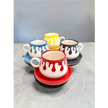 Artistic Quality Dekoratif Sarı, Kırmızı, Siyah ve Mavi Damla Çay-Kahve Fincanı 4 Adet