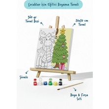 Tabdiko Yılbaşı Geyiği ve Çam Ağacı Temalı Çocuk Boyama Tuvali – Şövaleli Eğitici Boyama Seti 20X20 cm