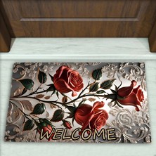 Colorix Carpet Gül Desenli Dekoratif Kapı Önü Paspası No: 2638