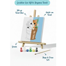 Tabdiko Sevimli Kedi Temalı Çocuk Boyama Tuvali – Şövaleli Eğitici Boyama Seti 20X20 cm