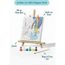 Tabdiko Gökkuşağı Unicorn Çocuk Boyama Tuvali – Şövaleli Eğitici Boyama Seti 20X20 cm