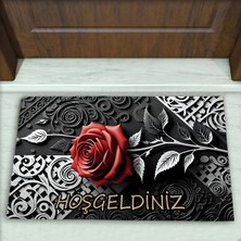 Colorix Carpet Gül Desenli Dekoratif Kapı Önü Paspası No: 2406
