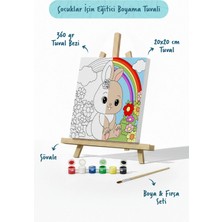 Tabdiko Gökkuşağı ve Tavşan Temalı Çocuk Boyama Tuvali – Şövaleli Eğitici Boyama Seti 20X20 cm