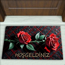 Colorix Carpet Gül Desenli Dekoratif Kapı Önü Paspası No: 2709