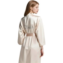 Beruflic Fildişi Saten Bride Sabahlık Zarif Kadın Ev Giyim