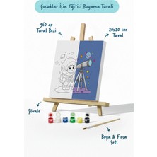 Tabdiko Astronot ve Uzay Temalı Çocuk Boyama Tuvali – Şövaleli Eğitici Boyama Seti 20X20 cm