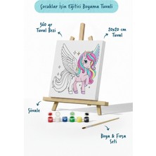 Tabdiko Kanatlı Unicorn Temalı Çocuk Boyama Tuvali – Şövaleli Eğitici Boyama Seti 20X20 cm