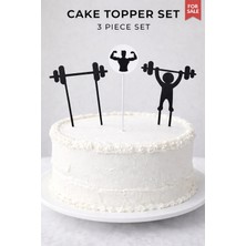 Liya3D Fitness Temalı Pasta Süsü Seti – Halter ve Vücut Geliştirme Figürlü 3’lü Cake Topper