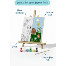 Tabdiko Sevimli Kaplumbağa Temalı Çocuk Boyama Tuvali – Şövaleli Eğitici Boyama Seti 20X20 cm