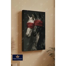 Tablo Royale Yanyana Gözleri Bağlı 2 At  Kanvas Tablo - Salon Tablo