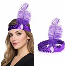 Hsc Bilişim Mor Tüylü Retro Charleston Saç Bandı - 70-80-90’lar Parti Tacı