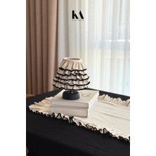 Kai Atelier Keten Nakışlı Kablosuz Masa Lambası / Mat Siyah Ayak