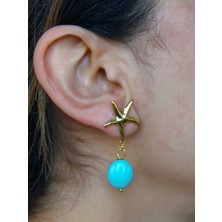 Esha Store Yıldız Model Altın Kaplama Firuze Doğal Taşlı Küpe Kadın Sallantılı Küpe EUKU36F