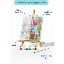 Tabdiko Dondurma Arabası Temalı Çocuk Boyama Tuvali – Şövaleli Eğitici Boyama Seti 20X20 cm