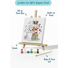 Tabdiko Kedi Figürlü Boyama Tuvali Seti 20x20 Çok Renkli Ergonomik Fırça ve Şövale ile