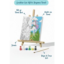 Tabdiko Unicorn & Doğa Temalı Çocuk Boyama Tuvali – Şövaleli Boya Seti 20X20