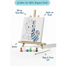 Tabdiko Bere ve Atkılı Sevimli Kedi Temalı Çocuk Boyama Tuvali – Şövaleli Eğitici Boyama Seti 20X20 cm