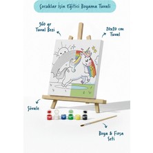 Tabdiko Unicorn & Gökkuşağı Figürlü Çocuk Boyama Tuvali – Şövaleli Boya Seti 20X20