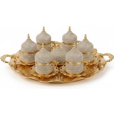 Ceyyiz Kristal Taşlı Gold Kahve Fincanı Lokumluk Seti