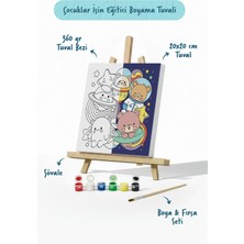 Tabdiko Uzay & Astronot Ayıcık Figürlü Çocuk Boyama Tuvali – Şövaleli Boya Seti 20X20