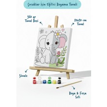 Tabdiko Sevimli Fil Temalı Çocuk Boyama Tuvali – Şövaleli Eğitici Boyama Seti 20X20 cm