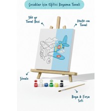 Tabdiko Uçak Temalı Çocuk Boyama Tuvali – Şövaleli Eğitici Boyama Seti 20X20 cm