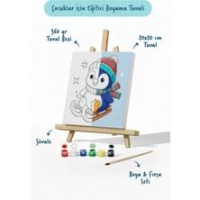 Tabdiko Kızaklı Penguen Temalı Çocuk Boyama Tuvali – Şövaleli Eğitici Boyama Seti 20X20 cm