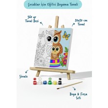 Tabdiko Sevimli Baykuş Temalı Çocuk Boyama Tuvali – Şövaleli Eğitici Boyama Seti 20X20 cm
