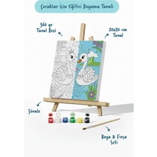 Tabdiko Sevimli Kuğular Temalı Çocuk Boyama Tuvali – Şövaleli Eğitici Boyama Seti 20X20 cm