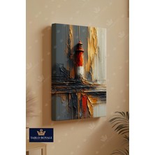 Tablo Royale Yalnız Deniz Feneri Kabartma Görünümlü Dekor Kanvas Tablo - Salon Tablo - Ofis Tablo