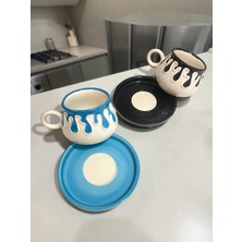 Artistic Quality Dekoratif Mavi ve Siyah Damla, Kabartma Detaylı Çay-Kahve Fincanı 2 Adet