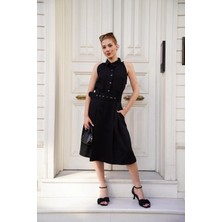 Colezium Gömlek Yaka Kemerli Elbise Siyah S255061