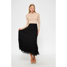 Lifera Lifera Etek Ucu Dantelli Penye Etek, Büyük Beden