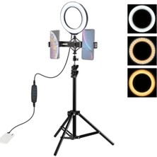 Esranın Dünyası Puluz 1.1m Çift Telefon Tutucu 6.2cm LED Işık Stand Youtubercanlı Yayın Selfie Tiktok Makeup-(5