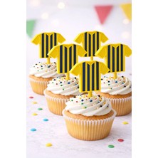 Liya3D Sarı Lacivert Forma Cake Topper – 5’li Pla 3D Baskı Cupcake Süsü
