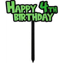 Liya3D Yeşil Piksel Stil “happy 4th Birthday” Pasta Süsü – Çocuk Doğum Günü Dekoru