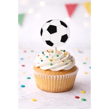 Liya3D Futbol Topu Cake Topper – Siyah Beyaz Cupcake & Pasta Süsü (6 Adet)