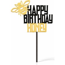 Liya3D Arılı Happy Birthday Honey Pasta Süsü – Siyah Gold Özel Tasarım Cake Topper