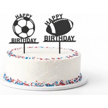 Liya3D Happy Birthday Spor Temalı Pasta Süsü (Futbol Topu & Amerikan Futbolu) – 3D Pla Baskı Cake Topper