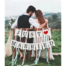 Dev Just Married Düğün Banner Afişi Kına Gecesi Bride To Be Bekarlığa Veda Süsü Kalın Karton 12PARÇA